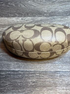 Coach Signature Monogram Brown Hard Clamshell Sunglasses Eye Glasses Case 6"